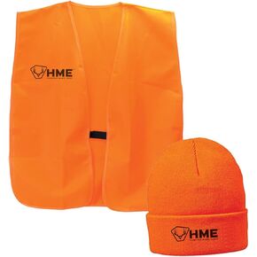 HME Highly Visible Blaze Orange Durable Reliable Versatile All-Season Unisex Safety Vest & Stretchy Comfortable 100% Acrylic Beanie Set