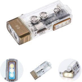RovyVon E8 Hybrid Battery EDC Flashlight, Max 700 Lumen with 6500K Cool White, USB-C Rechargeable Keychain, Momentary On, Lock Mode,Power by Built-in Li-po/Replaceable AAA(365nm/White)