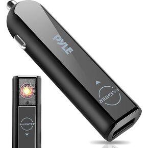 Pyle USB Car Electric Cigarette Lighter - Windproof Flameless Electronic Cigar Smoking Lighter w/Plasma Arc Heat, Rechargeable Battery, USB Charge Port, Charges Via Car Cigarette Lighter Plug