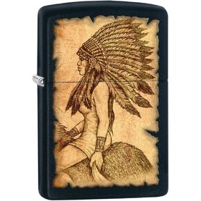 Zippo Lighter: Native American on Horseback - Black Matte 80729