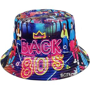 Fashion Retro 80s 90s Bucket Hat for Men Women Outdoor Packable Sun Cap Rave Accessories Reversible Fisherman Hats
