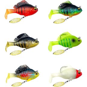 6pcs Pre-Rigged Jig Head Soft Fishing Lures, Paddle Tail Bass Lures Freshwater with Hidden Ultra-Sharp Hook and Spinner Blade, Versatile Mimics Natural Prey Swimbaits for Bass Fishing