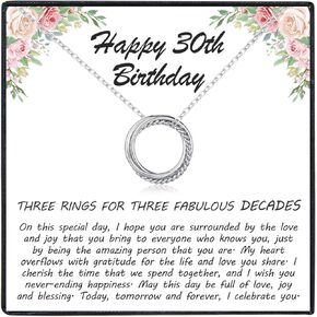 USEEDOVIA 30th 40th 50th 60th 70th Birthday Gifts for Women, 925 Sterling Silver Circle 3 4 5 6 7 Decades Birthday Necklace Birthday Jewelry Gift for Her Friend Daughter Sister Lover Family