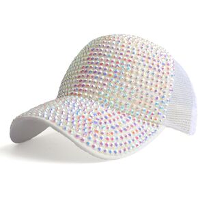 Women Men Studded Rhinestone Crystals Adjustable Ponytail Mesh Baseball Cap Shiny Bling Casual Sports Cap Breathable Sun Hat