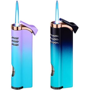 2 عبوة من ولاعة معدنية زرقاء متدرجة، ولاعة شعلة نفاثة مقاومة للرياح وقابلة للتعديل، ولاعات شعلة البيوتان قابلة لإعادة الملء، شموع شواء للمطبخ، (بدون غاز) in Kuwait