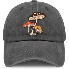 Cowboy Baseball Cap Retro Mushroom Baseball caps for Women Adjustable Cotton Traveling Hat, Pigment Black, One Size