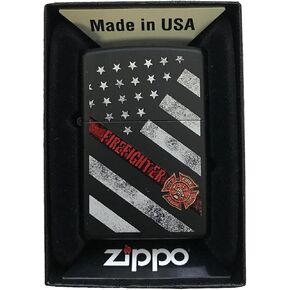 Zippo Lighter- Firefighter Flag Red Line Black Matte Windproof Lighter