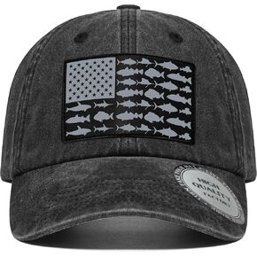Fishing Gifts for Men Women, Funny Fish Flag Hat Baseball Cap for Fisherman Unique Stuff,Black