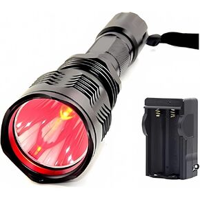 BESTSUN Brightest Waterproof Red Light Flashlight HS-802 1000 Lumens 350 Yard Long Range Red Hunting Light Coyote Hog Night Vision Red LED Flashlight Light Lamp Torch with Rechargeable Battery Charger