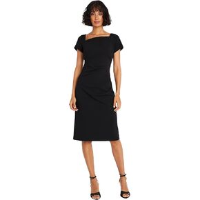 Maggy London Women's Asymmetric Neck Crepe Sheath Workwear Office Career Desk to Dinner Event Occasion Guest of