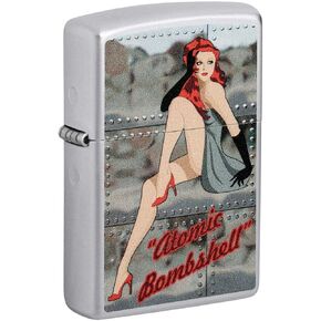 Zippo Lighter: Atomic Bombshell, Pin-Up Girl - Satin Chrome 81414