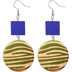 coadipress Wooden Earrings for Women Girls Bohemian Yellow Square Green Round Disc Dangle Drop Geometric Studs Earrings Jewelry