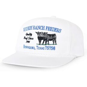 WHISKEY BENT HAT CO. Whiskey Ranch Feeders Roped Adjustable Snapback Hat White