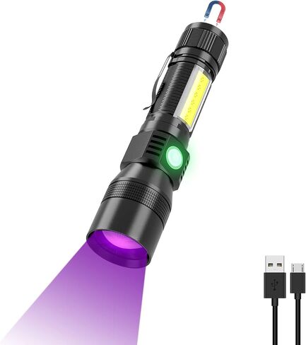 Rechargeable UV Flashlight, 3 in 1 UV LED Tactical Flashlight, Magnetic LED Flashlight with Pocket Clip, 7 Modes, Zoomable, Black 016 016-1 016-1 in Saudi Arabia
