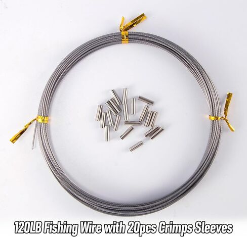 32.8ft Fishing Wire Fishing Leader Line with 20pcs Crimps Sleeves, Nylon Coated 1x7 Stainless Steel Leader Wire Freshwater Saltwater for Pike, Billfish, Bluefish, Muskie, Wahoo in Saudi Arabia