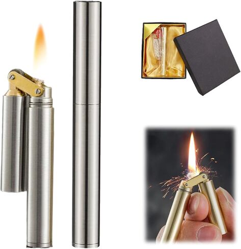 Kerosene Copper Lighter, Vintage Trench Lighter, Creative Windproof Brass Lighter, Cool Wheel Kerosene Oil Lighter for Camping BBQ Kitchen, Gifts for Men Dad Husband (2PCS) in Kuwait