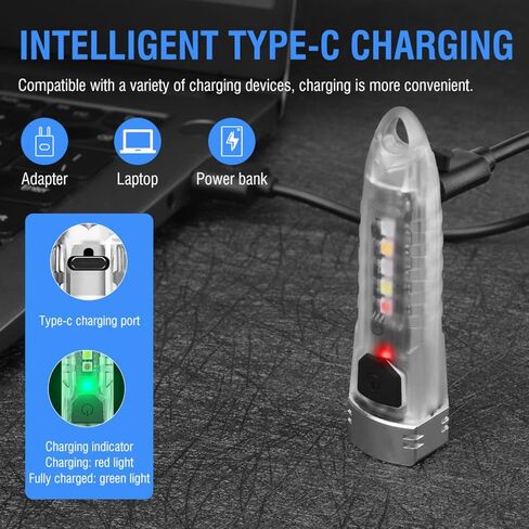 BORUIT V1 Mini Keychain Flashlight with White Red UV Blue Yellow Light-Super Bright 400LM 12 Modes Small Rechargeable LED Flash Light USB-C IPX6 Pocket EDC Torch for Outdoor, Emergency & Daily Use in Kuwait