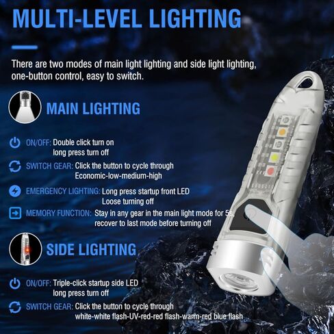 BORUIT V1 Mini Keychain Flashlight with White Red UV Blue Yellow Light-Super Bright 400LM 12 Modes Small Rechargeable LED Flash Light USB-C IPX6 Pocket EDC Torch for Outdoor, Emergency & Daily Use in Kuwait