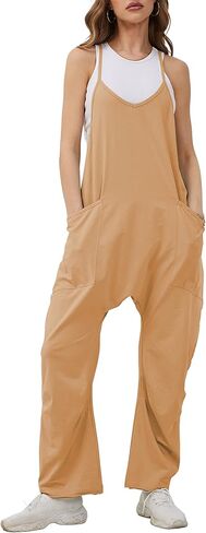 Bankeng Women's Casual V Neck Sleeveless Jumpsuits Spaghetti Strap Baggy Overalls Harem Pants with Pocket in Kuwait