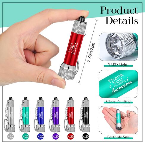 120 Pcs Thank You Mini LED Flashlight Keychain Bulk Portable 5 Bulbs Flashlight Keychain with Battery Employee Appreciation Gifts for Men Women (1 Style) in Saudi Arabia