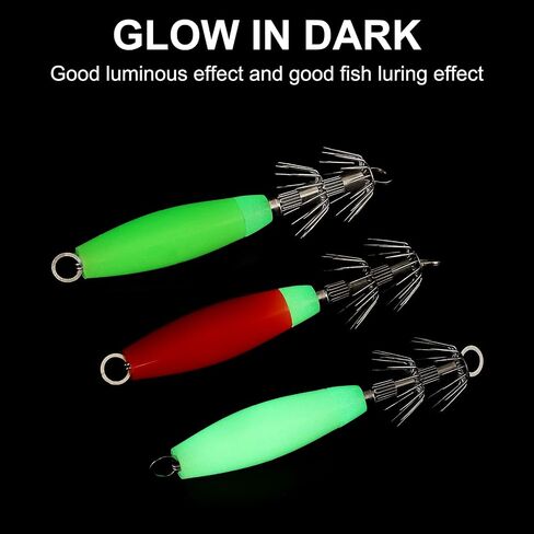 PATIKIL Luminous Squid Jig Hooks Cuttlefish Sleeve Fishing Lures Bait Jig Saltwater Fishing Lures Squid Catcher Glow in Dark in Saudi Arabia