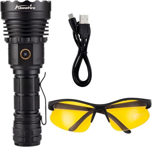 ALONEFIRE SV52 365 نانومتر مصباح يدوي للأشعة فوق البنفسجية 25 واط USB قابل لإعادة الشحن باللون الأسود للكشف عن بقع البول للحيوانات الأليفة لعلاج الراتنج، العقرب، صيد الأسماك، المعادن، الغراء الجاف مع نظارات واقية للأشعة فوق البنفسجية، البطارية متضمنة in Kuwait