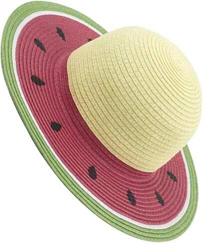 PRETYZOOM واقي من الشمس قبعة من القش قبعة من القش الصيفية قبعة من القش للشاطئ قبعة من القش البطيخ قبعة منسوجة من القش قبعات البطيخ قبعة الشمس المرنة للشاطئ قبعة من القش ذات حافة واسعة قبعة واسعة الحافة قبعة الشمس in Kuwait