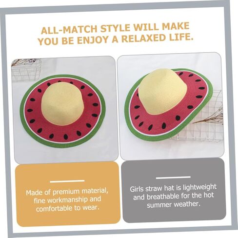 PRETYZOOM واقي من الشمس قبعة من القش قبعة من القش الصيفية قبعة من القش للشاطئ قبعة من القش البطيخ قبعة منسوجة من القش قبعات البطيخ قبعة الشمس المرنة للشاطئ قبعة من القش ذات حافة واسعة قبعة واسعة الحافة قبعة الشمس in Kuwait