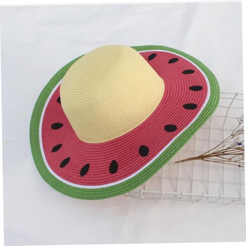 PRETYZOOM واقي من الشمس قبعة من القش قبعة من القش الصيفية قبعة من القش للشاطئ قبعة من القش البطيخ قبعة منسوجة من القش قبعات البطيخ قبعة الشمس المرنة للشاطئ قبعة من القش ذات حافة واسعة قبعة واسعة الحافة قبعة الشمس in Kuwait