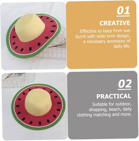 PRETYZOOM واقي من الشمس قبعة من القش قبعة من القش الصيفية قبعة من القش للشاطئ قبعة من القش البطيخ قبعة منسوجة من القش قبعات البطيخ قبعة الشمس المرنة للشاطئ قبعة من القش ذات حافة واسعة قبعة واسعة الحافة قبعة الشمس in Kuwait