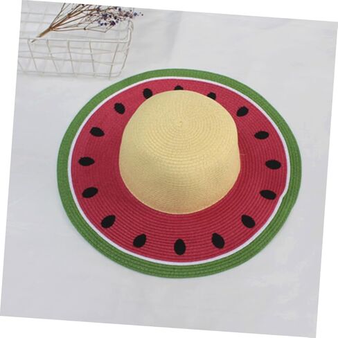 PRETYZOOM واقي من الشمس قبعة من القش قبعة من القش الصيفية قبعة من القش للشاطئ قبعة من القش البطيخ قبعة منسوجة من القش قبعات البطيخ قبعة الشمس المرنة للشاطئ قبعة من القش ذات حافة واسعة قبعة واسعة الحافة قبعة الشمس in Kuwait