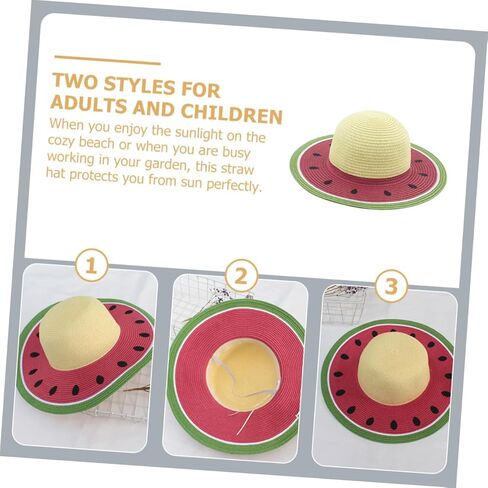 PRETYZOOM واقي من الشمس قبعة من القش قبعة من القش الصيفية قبعة من القش للشاطئ قبعة من القش البطيخ قبعة منسوجة من القش قبعات البطيخ قبعة الشمس المرنة للشاطئ قبعة من القش ذات حافة واسعة قبعة واسعة الحافة قبعة الشمس in Kuwait