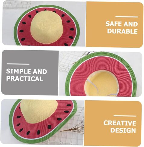 PRETYZOOM واقي من الشمس قبعة من القش قبعة من القش الصيفية قبعة من القش للشاطئ قبعة من القش البطيخ قبعة منسوجة من القش قبعات البطيخ قبعة الشمس المرنة للشاطئ قبعة من القش ذات حافة واسعة قبعة واسعة الحافة قبعة الشمس in Kuwait