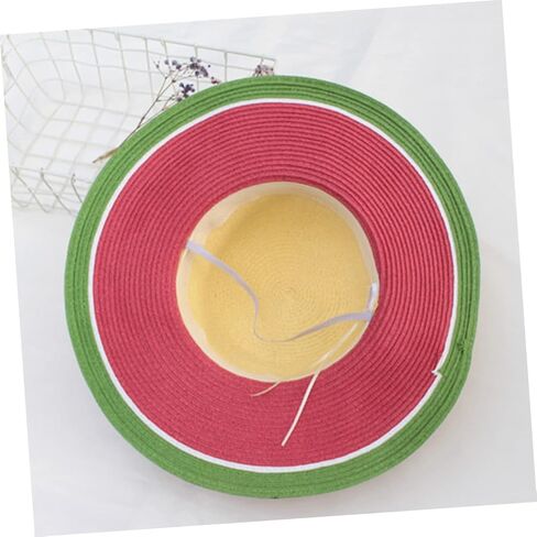 PRETYZOOM واقي من الشمس قبعة من القش قبعة من القش الصيفية قبعة من القش للشاطئ قبعة من القش البطيخ قبعة منسوجة من القش قبعات البطيخ قبعة الشمس المرنة للشاطئ قبعة من القش ذات حافة واسعة قبعة واسعة الحافة قبعة الشمس in Kuwait