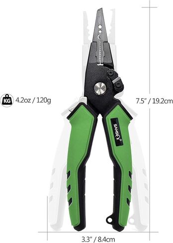 SAMSFX كماشة صيد من الألومنيوم للمياه المالحة مع غمد مموه ومقابض مطاطية غير قابلة للانزلاق، قاطعات كربيد التنجستن، أدوات إزالة الخطاف الدائري المقسم، معدات صيد الأسماك (كماشة بمقبض أخضر + أداة عقدة سريعة) in Kuwait