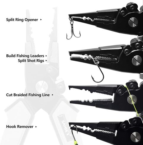 SAMSFX كماشة صيد من الألومنيوم للمياه المالحة مع غمد مموه ومقابض مطاطية غير قابلة للانزلاق، قاطعات كربيد التنجستن، أدوات إزالة الخطاف الدائري المقسم، معدات صيد الأسماك (كماشة بمقبض أخضر + أداة عقدة سريعة) in Kuwait