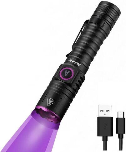 ALONEFIRE SV101 365 نانومتر مصباح يدوي للأشعة فوق البنفسجية 5 وات من النوع C USB قابل لإعادة الشحن للكشف عن الأموال بالضوء الأسود لعلاج الراتنج، والكشف عن بول الحيوانات الأليفة، والعقرب، وصيد الأسماك، والمعادن، والتسريبات، وعلاج الغراء مع البطارية in Kuwait