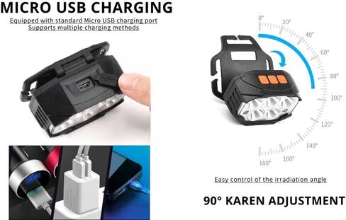كشاف أمامي IPX5 مقاوم للماء ومصابيح أمامية LED ساطعة، مصباح أمامي بمستشعر USB قابل لإعادة الشحن مع 5 خرزات مصباح، 7 أوضاع للتخييم في الهواء الطلق والجري وركوب الدراجات والصيد in Saudi Arabia