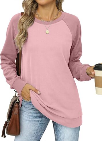 OFEEFAN Women's Sweatshirts Trendy Crewneck Long Sleeve Shirts Color Block Pullover Tops Comfy in Saudi Arabia