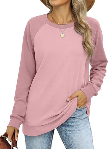 OFEEFAN Women's Sweatshirts Trendy Crewneck Long Sleeve Shirts Color Block Pullover Tops Comfy in Saudi Arabia