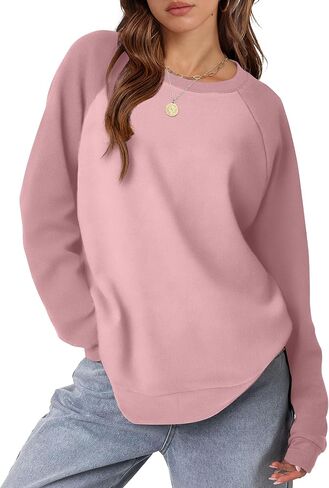 OFEEFAN Women's Sweatshirts Trendy Crewneck Long Sleeve Shirts Color Block Pullover Tops Comfy in Saudi Arabia