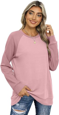 OFEEFAN Women's Sweatshirts Trendy Crewneck Long Sleeve Shirts Color Block Pullover Tops Comfy in Saudi Arabia