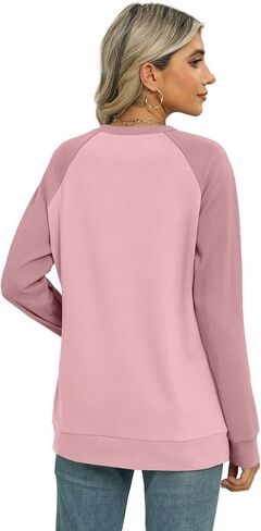OFEEFAN Women's Sweatshirts Trendy Crewneck Long Sleeve Shirts Color Block Pullover Tops Comfy in Saudi Arabia