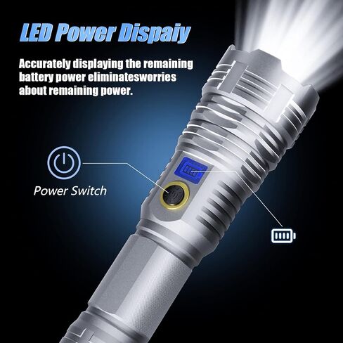 Flashlights High Lumens 2 Pack, 600000 Lumens Rechargeable LED Flashlights with 5 Modes, Super Bright Waterproof Zoomable Tactical Flashlights with LCD Display for Emergencies Camping Outdoor in Saudi Arabia