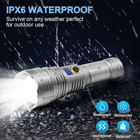 Flashlights High Lumens 2 Pack, 600000 Lumens Rechargeable LED Flashlights with 5 Modes, Super Bright Waterproof Zoomable Tactical Flashlights with LCD Display for Emergencies Camping Outdoor in Saudi Arabia