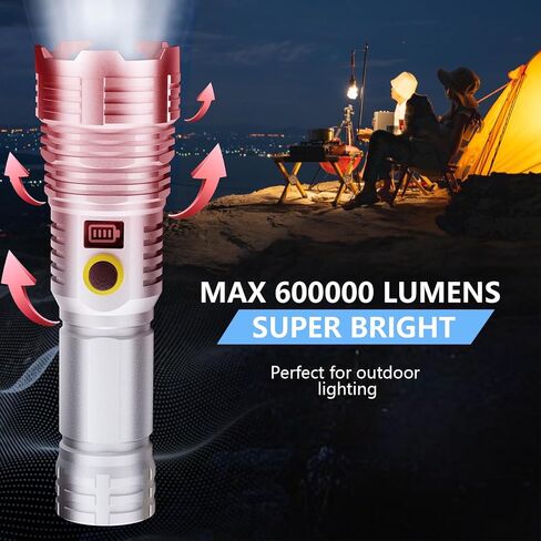 Flashlights High Lumens 2 Pack, 600000 Lumens Rechargeable LED Flashlights with 5 Modes, Super Bright Waterproof Zoomable Tactical Flashlights with LCD Display for Emergencies Camping Outdoor in Saudi Arabia