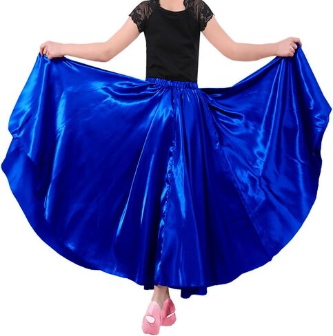 BACKGARDEN Girls Stretched Flowy Satin Long Skirt for Princess Costume Dress up Halloween Flamenco Dance Performance in Kuwait