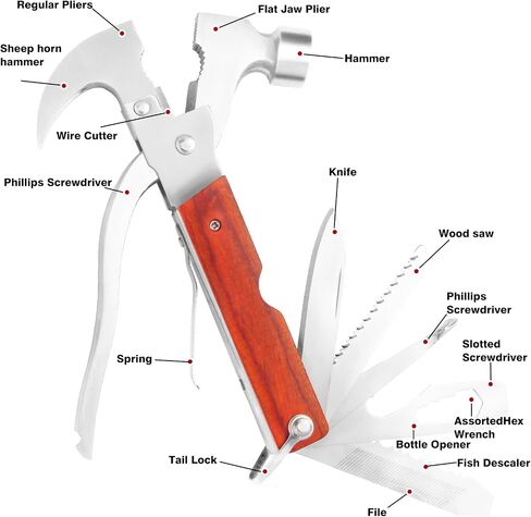 Multi-Purpose Outdoor Tools, Camping Gear Multi-Tools, 16-in-1 Camping Accessories Multi-Tool Hammers, Easy to Carry Camping Tools Including Hammers, Pliers, Bottle Openers, etc. in Saudi Arabia