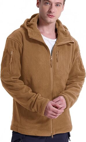 NAVEKULL Men's Tactical Fleece Jacket Hooded Winter Warm Full-Zip Hiking Outdoor Jacket Multi-Pockets in Saudi Arabia