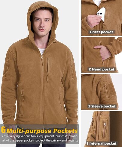 NAVEKULL Men's Tactical Fleece Jacket Hooded Winter Warm Full-Zip Hiking Outdoor Jacket Multi-Pockets in Saudi Arabia